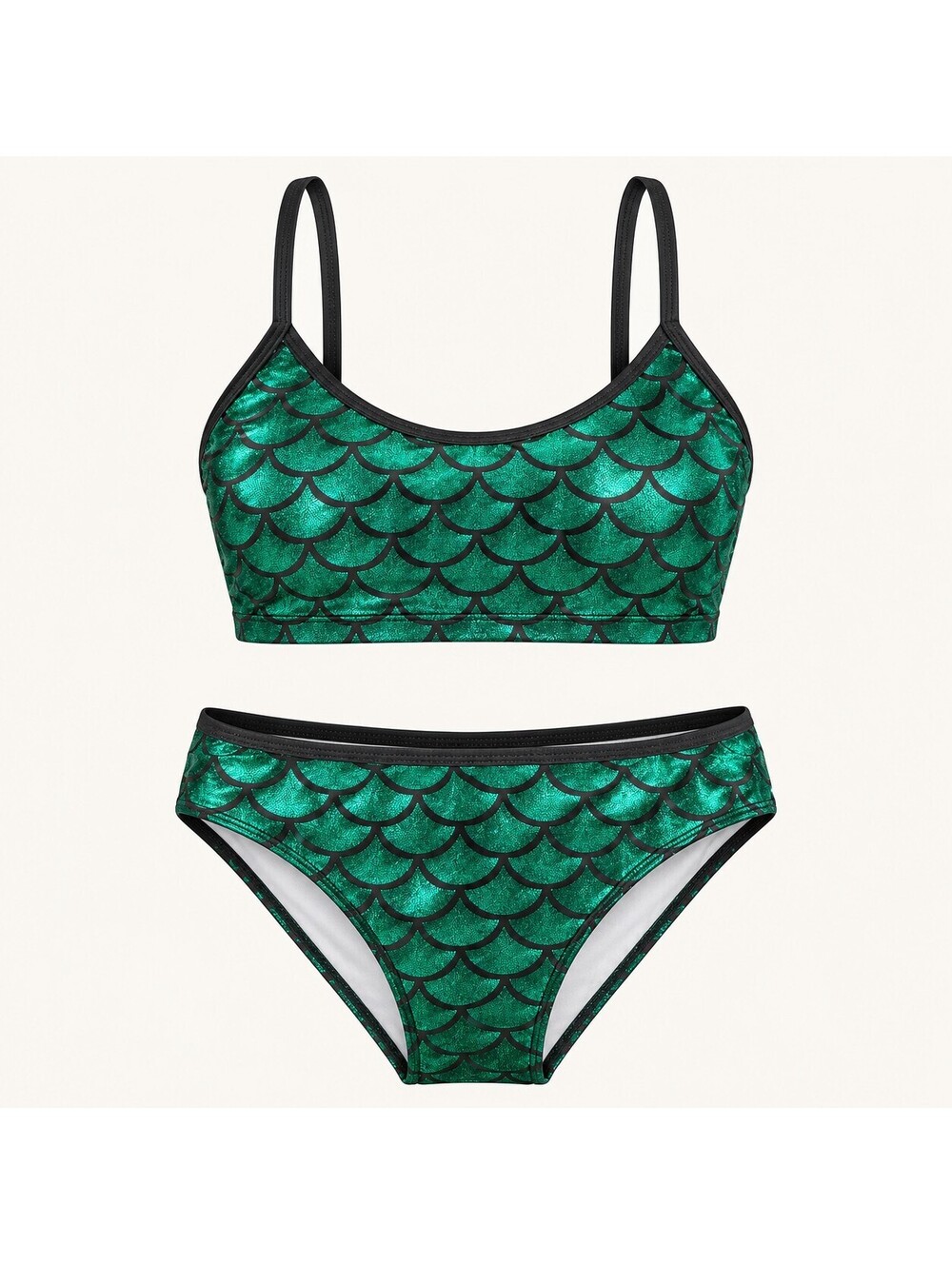 NWT CUPSHE Green Metallic Mermaid Scale Two Piece Bikini Set Size Medium